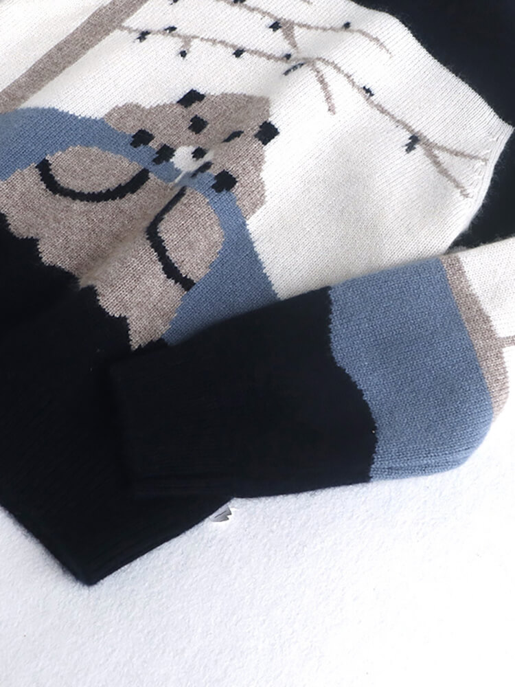 Kids Cozy Animal Otter and Tree Knit Cashmere Crewneck Pullover